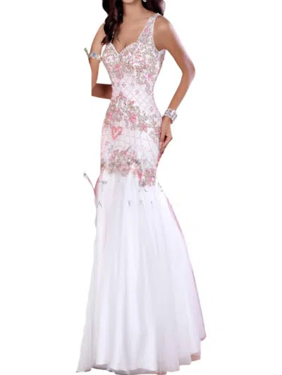 Karishma Creations Envious Couture V-neck Prom Dress In White/pink
