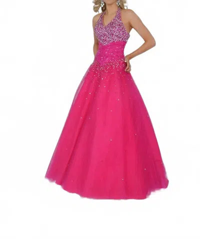 Karishma Creations Luxurious Halter Ball Gown In Strawberry In Pink