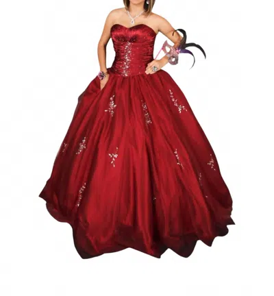 Karishma Creations Luxury Sweetheart Charmeuse & French Tulle Ball Gown In Wine In Red
