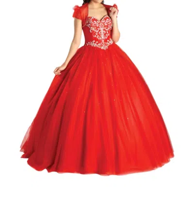 Karishma Creations Queenly Sweetheart Sleeved Ball Gown In Red