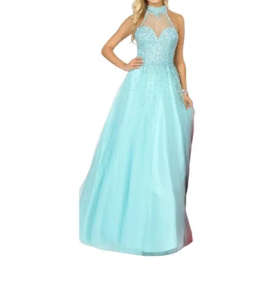 Karishma Creations Sequined Halter Sleeveless Gown In Aqua In Green
