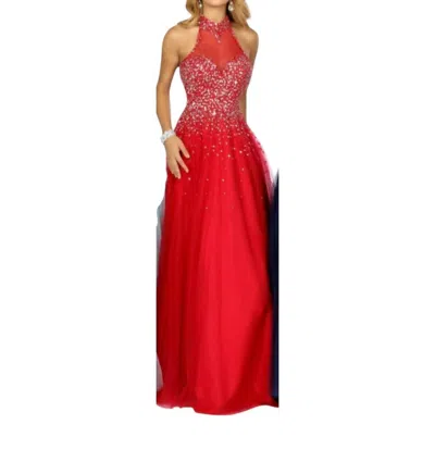 Karishma Creations Sequined Halter Sleeveless Gown In Red
