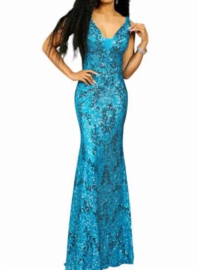 Karishma Creations Sequined Tulle Dress In Victorian Teal In Blue