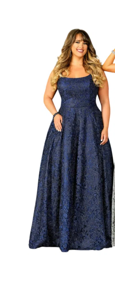 Karishma Creations Sleeveless Beaded Applique Tulle Ball Gown In Navy In Multi