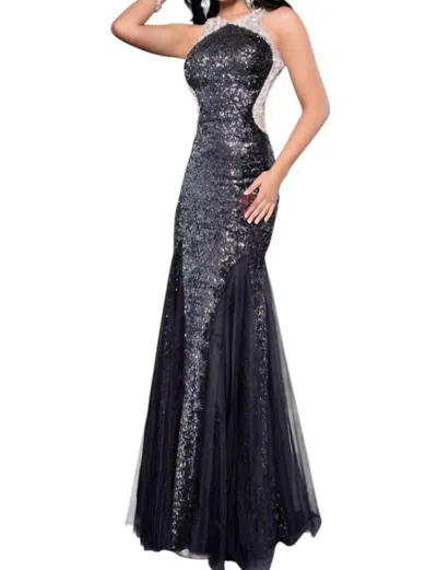 Karishma Creations Sleeveless Maxi Mermaid Dress In Black/ombre In Silver