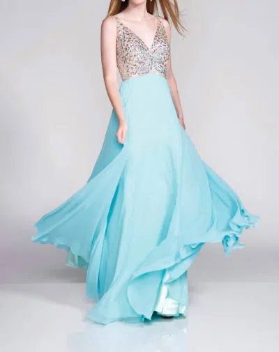 Karishma Creations Sleeveless V-neck A-line Maxi Dress In Aqua In Blue