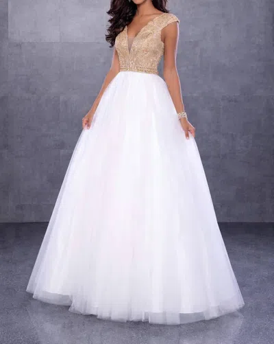 Karishma Creations Sleeveless V-neck Maxi Dress In Gold/ivory In White