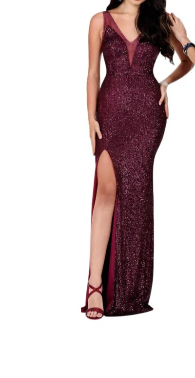 Karishma Creations Sparkly Body-hugging Sexy Evening Gown In Burgundy