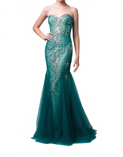 Karishma Creations Strapless Maxi Mermaid Dress In Teal In Blue