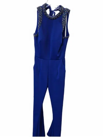 Karishma Creations Women's Formal Sleeveless High Neck Jumpsuit With Gemstone Trim In Royal Blue