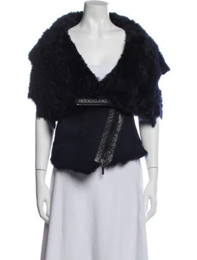 Pre-owned Karl Donoghue Lambskin Faux Fur Jacket In Blue