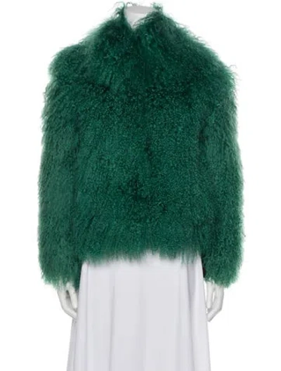 Pre-owned Karl Donoghue Lambskin Faux Fur Jacket In Green
