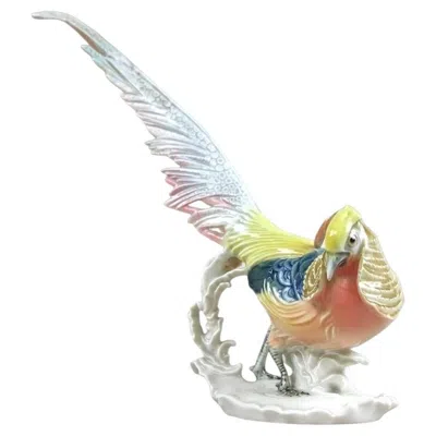 Pre-owned Karl Ens 20th Century Porcelain Figurine Golden Pheasant By F. , Germany Ca. 1920 In Sand