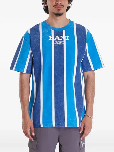 Karl Kani Logo-detail Striped T-shirt In Blue