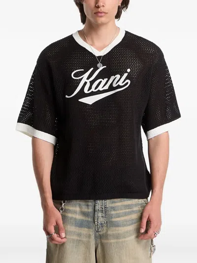 Karl Kani Logo-embroidered Mesh T-shirt In Black