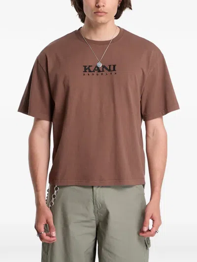 Karl Kani Logo-embroidered Slogan-print T-shirt In Brown