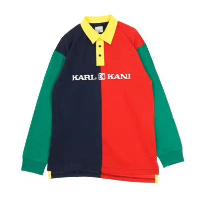 Karl Kani Men's Long Sleeve Polo Retro Block Rugby Shirt Red/navy/green