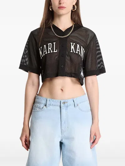 Karl Kani Mesh Logo-print Cropped Shirt In Black
