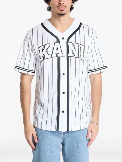 Karl Kani Pinstripe Baseball Shirt In White