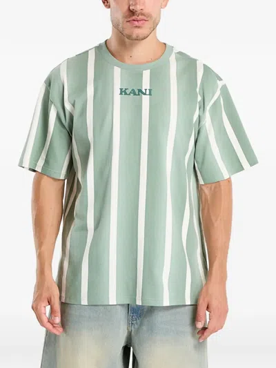 Karl Kani Striped Logo-detail T-shirt In Green