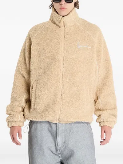 Karl Kani Teddy-texture Embroidered-logo Jacket In Neutral