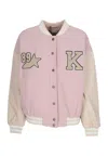 KARL KANI WOMEN'S COLLEGE JACKET W RETRO PATCH STAR LOGO OS COLLEGE JACKET ROSE/LIGHT SAND