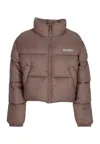 Karl Kani Women's Short Down Jacket W Sport Patch Crop Puffer Jacket Taupe In Taupe
