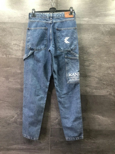 Pre-owned Karl Kani X Rap Tees Karl Kani Cargo Denim Jeans Embroidered Logo Hip Hop Joggers In Blue