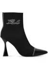 Karl Lagerfeld 100mm Knitted Leather-cap Boots In Black