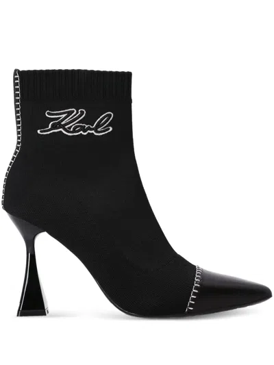 Karl Lagerfeld 100mm Knitted Leather-cap Boots In Black