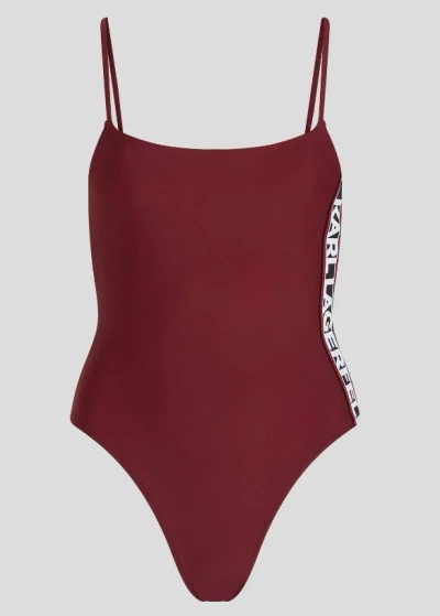 Karl Lagerfeld Jacquard-logo Swimsuit In Red