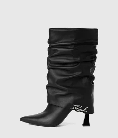 Karl Lagerfeld Debutante Midi Slouch Boots In Black