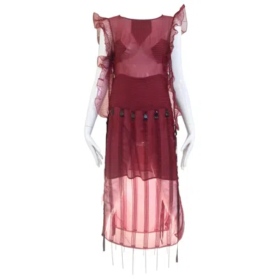 Pre-owned Karl Lagerfeld 1920s Inspired Maroon Silk See-through Cocktail Dress In Red