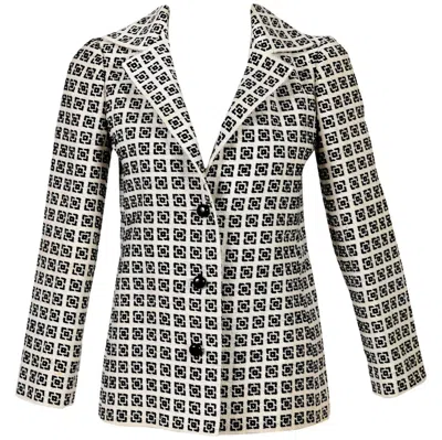 Pre-owned Karl Lagerfeld 1960s Tiziani Couture By  Black And Ivory Needlepoint Mod Jacket In White
