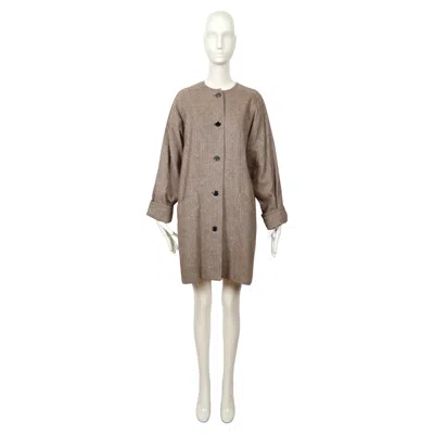 Pre-owned Karl Lagerfeld 1980's Chloe By  Herringbone Cashmere Coat In Gray