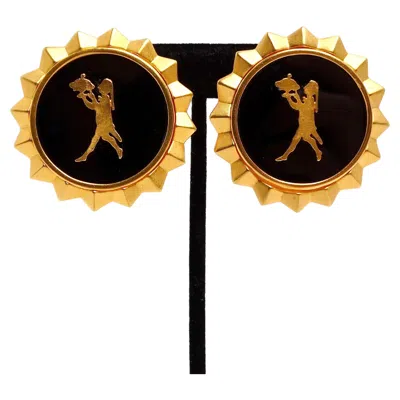 Pre-owned Karl Lagerfeld 1980s Gold Plated And Black Onyx Clip-on Earrings