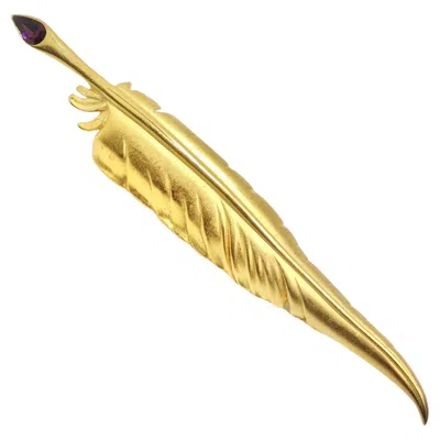 Pre-owned Karl Lagerfeld 1980s Gold Plated Purple Gem Feather Brooch