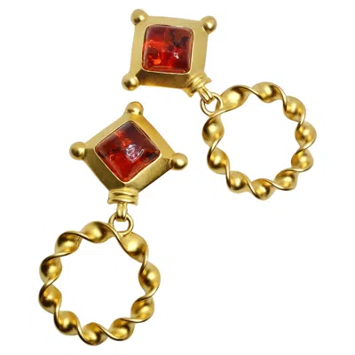 Pre-owned Karl Lagerfeld 1980s Gold Plated Red Stone Dangle Earrings