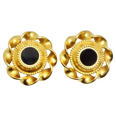 Pre-owned Karl Lagerfeld 1980s Gold Tone Black Stone Clip On Earrings
