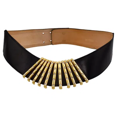 Pre-owned Karl Lagerfeld 1980s  Black Leather Belt With Rhinestone Bars