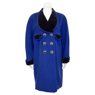 Pre-owned Karl Lagerfeld 1980s  Blue And Black Double Breasted Cocoon Coat