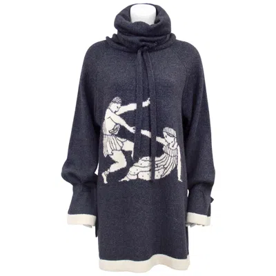 Pre-owned Karl Lagerfeld 1980s  Grey Knit Sweater With Classical Roman Figures In Gray