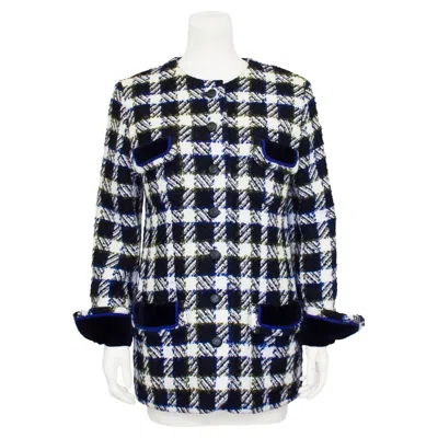 Pre-owned Karl Lagerfeld 1980s  Wool Houndstooth And Velvet Jacket In Black