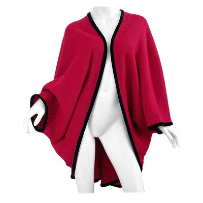 Pre-owned Karl Lagerfeld 1980s Lipstick Red Boiled Wool Cocoon Vintage Cape Kimono Jacket