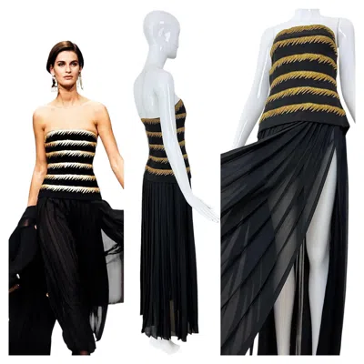 Pre-owned Karl Lagerfeld 1989 Vintage Runway Black + Gold Silk Beaded Corset Ensemble