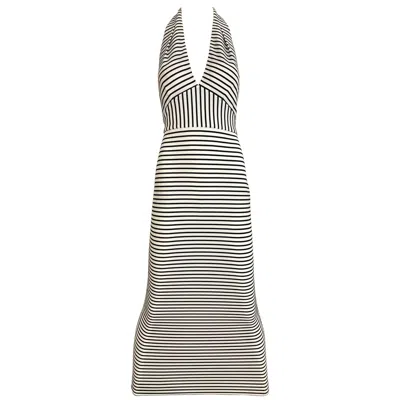 Pre-owned Karl Lagerfeld 1990s  Black And White Stripe Knit Halter Summer Dress