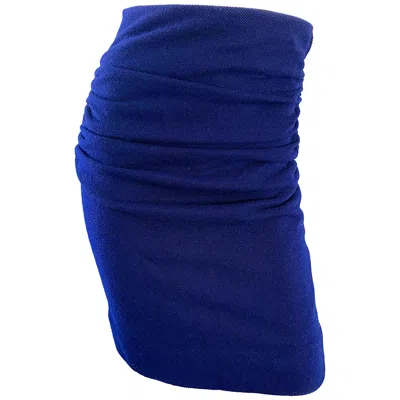 Pre-owned Karl Lagerfeld 1990s  High Waisted Navy Blue Wool Ruched 90s Vintage Pencil Skirt