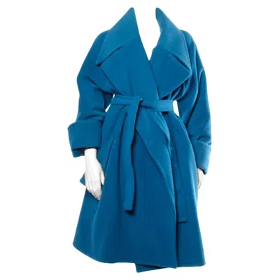 Pre-owned Karl Lagerfeld 1990s  Vintage Teal Blue Soft Angora Wool + Alpaca Trench Coat In Green