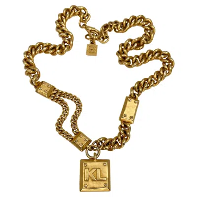 Pre-owned Karl Lagerfeld 1990s Vintage  Gold Tone Logo Chain Necklace In Multi