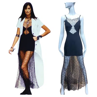 Pre-owned Karl Lagerfeld 1993 Vintage Women's Black Cobweb Spaghetti Strap Dress